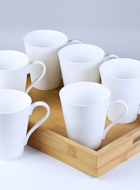 骨瓷马克杯套装公司办公会议室接待水杯家用简约纯白色陶瓷杯定制