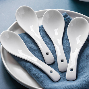 陶瓷小勺子纯白色三弯汤匙调羹酒店饭店餐厅大排档家用汤勺调料勺