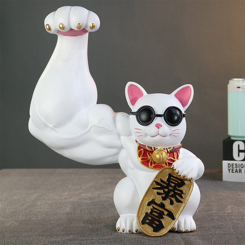 巨臂招财猫劫财猫麒麟臂粗手臂摆件开业礼品搞笑摇手家居客厅礼物