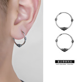 设计师款 大耳圈女925纯银潮人泰银复古小众做旧银耳环耳扣男个性