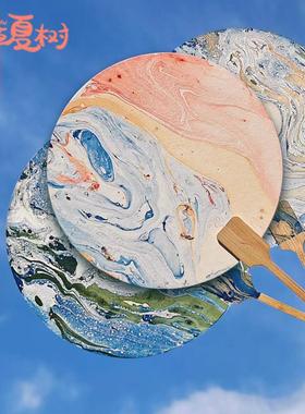 漆扇非遗漂流漆团扇手工DIY空白宣纸扇子体验漂染蓝晒入水半生熟