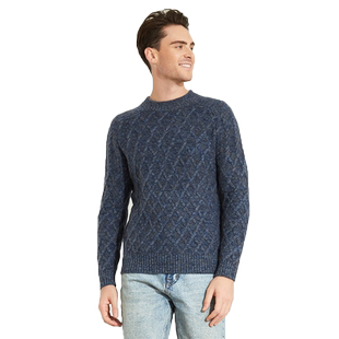 日神秋冬新款加厚羊绒衫男纯山羊绒圆领条纹针织打底套头毛衣