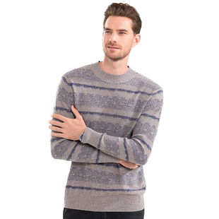 日神冬季圆领羊绒衫男新款电脑条纹提花针织毛衣时尚休闲百搭打底