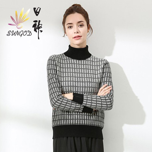 Sungod保暖毛衣半高领长袖条纹