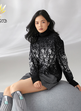 日神时尚提花纯山羊绒衫女冬季新款加厚保暖高领长袖针织套头毛衣