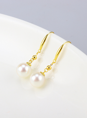 新款18K金耳勾耳挂光珠珠盘珍珠耳饰蜜蜡琥珀碧玉DIY简单女款配件