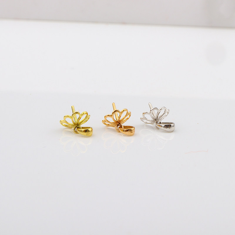 厚款18K金珠盘镂空花形空托加厚大珠盘珍珠吊坠  au750蜜蜡瓜子扣