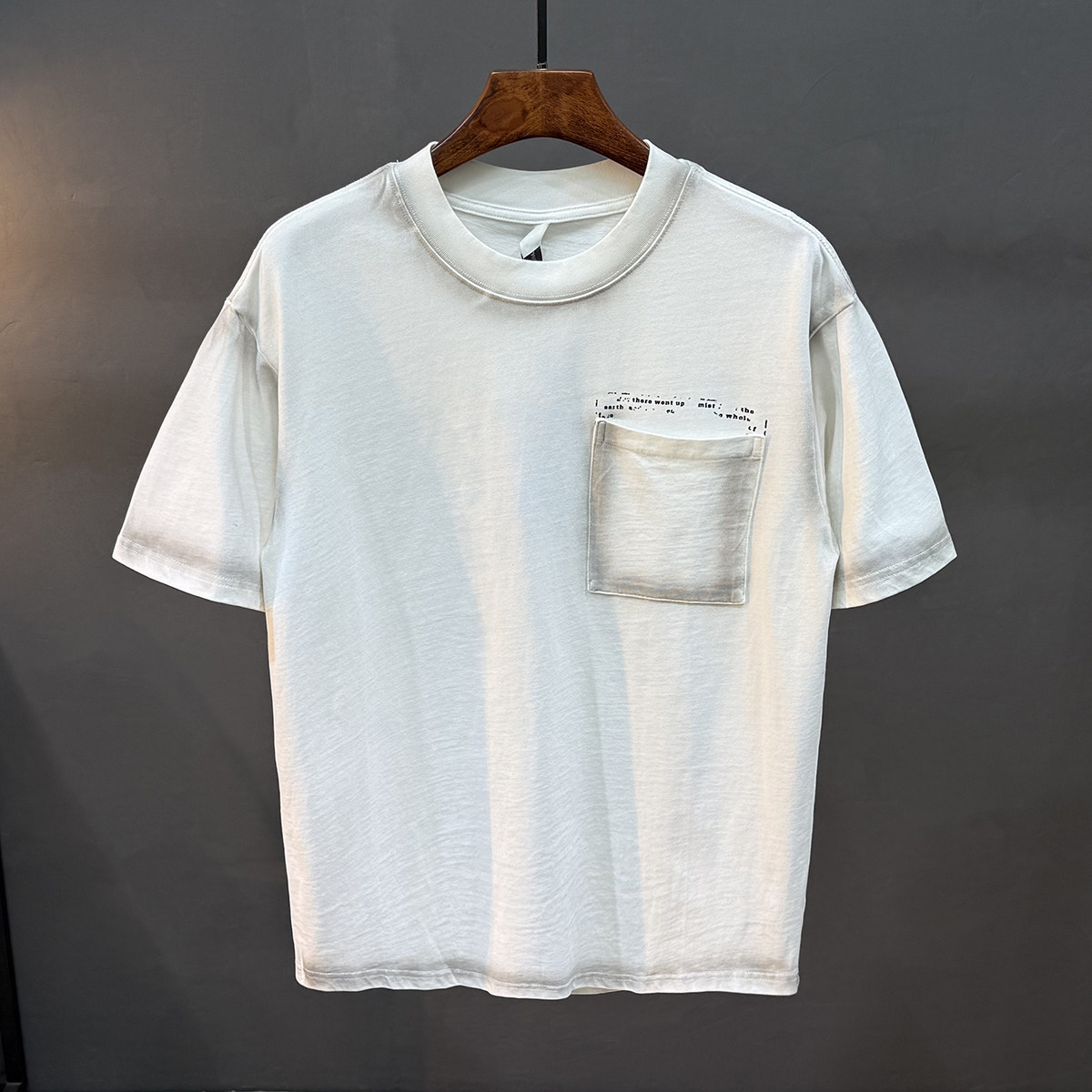 高端男款短袖T恤潮牌印花白色圆领薄款做旧汗衫棉质亲肤透气体恤