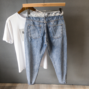 小脚9分裤 休闲百搭潮流微哈伦修身 子 男九分裤 潮牌锥形弹力牛仔裤