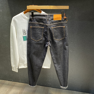 小脚萝卜裤 2023春夏高端黑灰色九分牛仔裤 男潮牌微宽松弹力哈伦裤