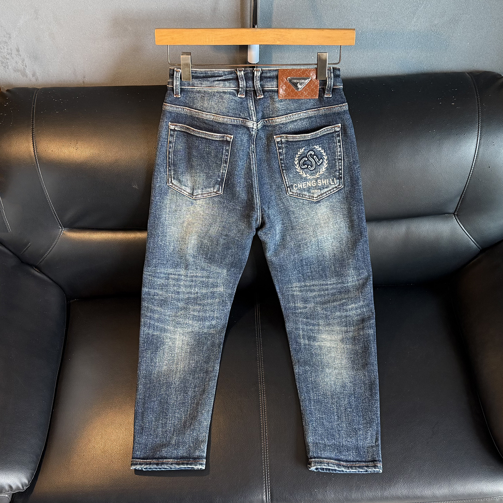 小个子八分牛仔裤男秋季修身微哈腿短160cm矮个男生九分小脚裤子