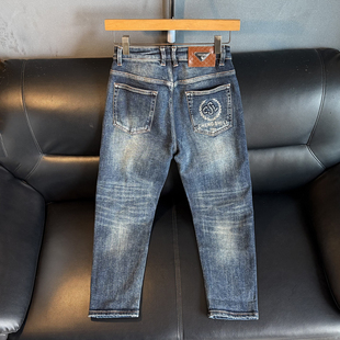 小个子八分牛仔裤男秋季修身微哈腿短160cm矮个男生九分小脚裤子