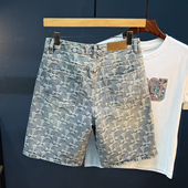 新款 中裤 潮流提花五分裤 牛仔短裤 夏季 休闲时尚 男直筒宽松薄款 男装