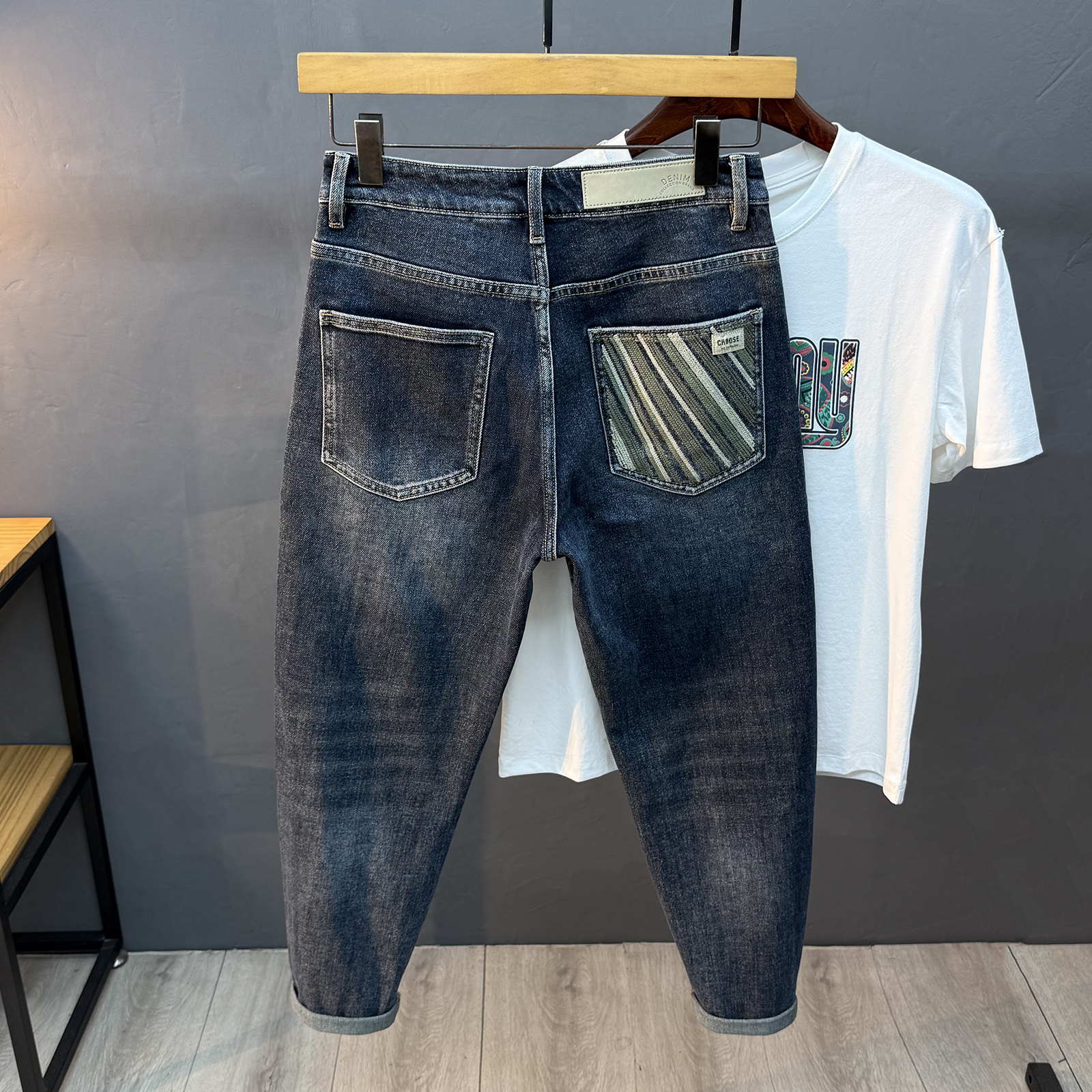 弹力休闲牛仔裤男潮流秋季简约微跨哈伦长裤修身百搭高品质男裤