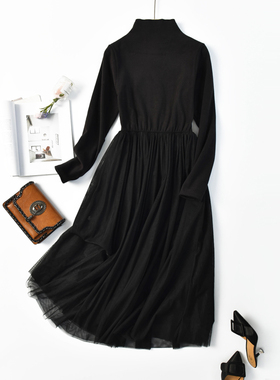 2025冬季新款韩版德绒网纱裙保暖显瘦大码宽松打底裙超仙连衣裙女