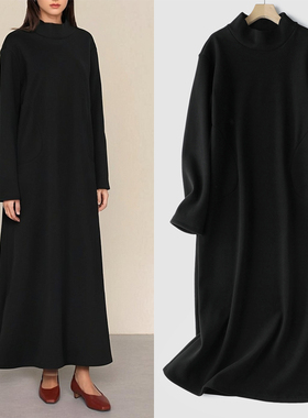 加绒加厚连衣裙冬新款大码宽松显瘦保暖遮肚气质时尚高领打底长裙