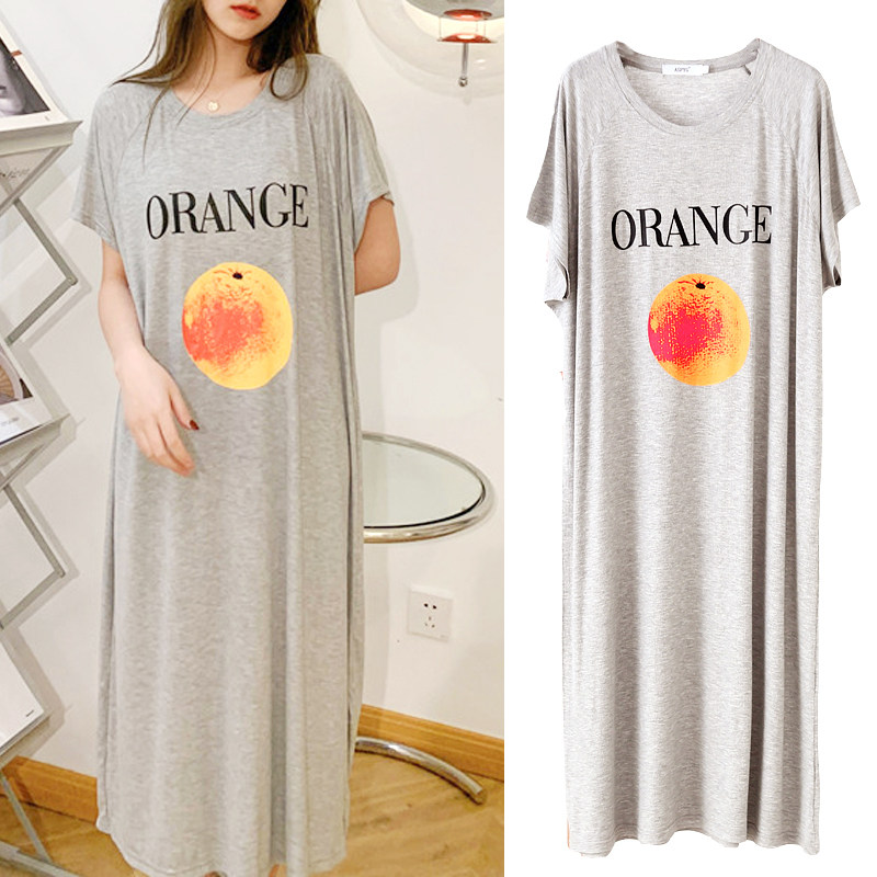 2025夏新款韩版短袖印花裙大码宽松遮肚显瘦螺纹长裙莫代尔连衣裙,女装/女士精品,连衣裙,淘宝优惠券,粉丝福利购,淘宝优惠卷