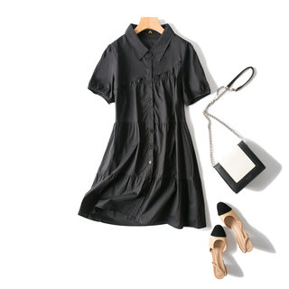 胖mm夏季遮肚减龄宽松显瘦短袖连衣裙中长款衬衫裙设计感小黑裙潮