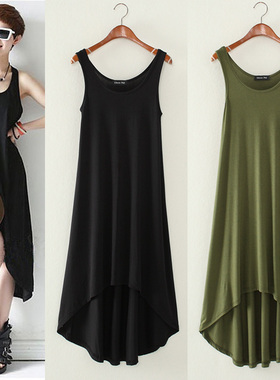 2025夏季莫代尔长裙韩版新款不规则大摆裙胖MM宽松大码打底连衣裙