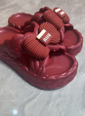 121-1E2025新款时尚蝴蝶结防滑松糕厚底增高一字拖