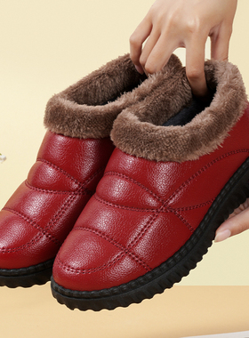 妈妈冬季北京加厚防水加绒保暖防滑软底平底雪地棉鞋女士棉鞋