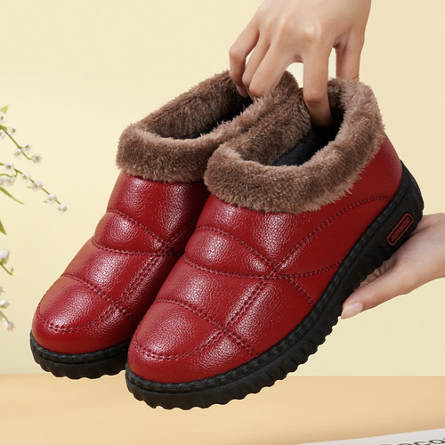 妈妈冬季北京加厚防水加绒保暖防滑软底平底雪地棉鞋女士棉鞋