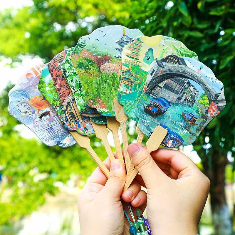 中国城市AR古风团扇冰箱贴磁吸铁装饰北京上海广州旅游文创纪念品