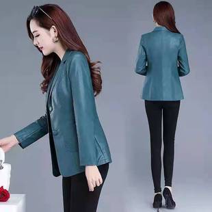 外套女妈妈装 修身 春秋季 领2025新款 气质皮外套潮 高端西装 皮衣短款