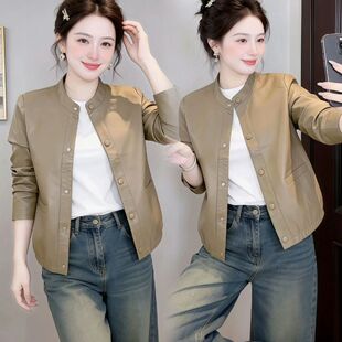 小皮衣女外套2026新款早春宽松洋气圆领机车短款春秋小个子皮夹克