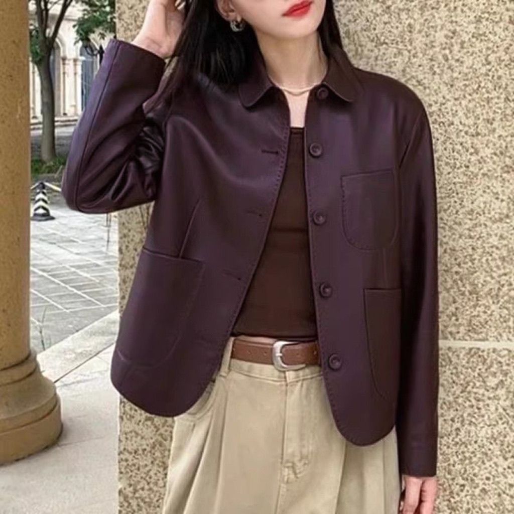 短款PU皮衣外套女2025春秋季新款韩版翻领时尚复古休闲皮夹克上衣