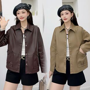 新款 妈妈装 中年女装 短款 pu皮女士外套女 宽松大码 皮衣女2025年秋季