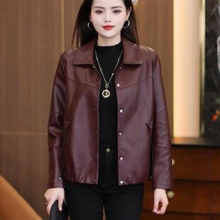 外套 高级感减龄百搭PU皮夹克开衫 安哥拉红短款 皮衣女春秋2026新款