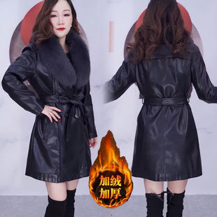 加绒加厚pu皮衣外套女中长款秋冬2025冬季新款妈妈洋气上衣皮风衣