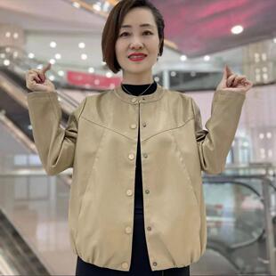 外套夹克小个子妈妈装 洋气短款 气质上衣 春秋pu皮衣时尚 中老年女装