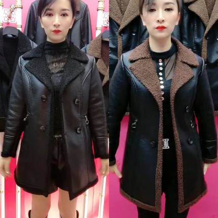 皮毛一体软皮外套女中长款加绒加厚皮衣2024秋冬大码修身显瘦PU皮