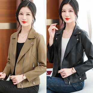 皮夹克女中年妈妈皮衣外套时尚 小个子妇女PU皮上衣机车风 洋气短款