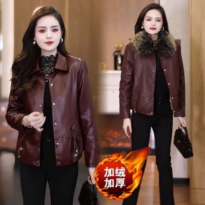 欧货高级感pu皮衣女宽松短外套2025秋冬季新款加绒加厚保暖皮夹克