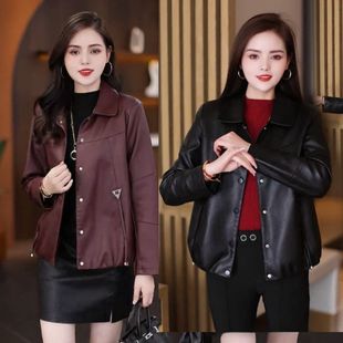 爆款 新款 黑色pu皮夹克短款 开衫 外衣 皮衣女款 休闲时尚 外套2025春装