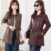 新款 海宁春秋时尚 皮衣2025修身 收腰秋季 风衣显瘦外套潮 洋气中长款