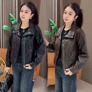休闲立领小个子气质皮衣外套皮夹克宽松上衣 时尚 短款 2026春秋新款