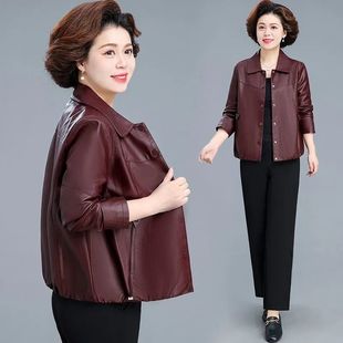 安可拉红皮衣外套女短款2025新款春秋高级感复古PU皮机车夹克上衣