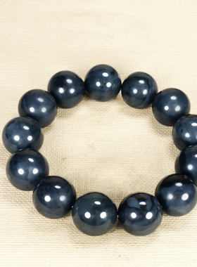 天然新疆和田玉青花籽料手串大圆珠男女款手链黑白飘墨玉手链证书