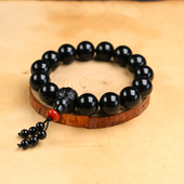 和田玉墨玉天然男女圆珠手串三通佛头和田玉男士 玉石圆珠手链证书