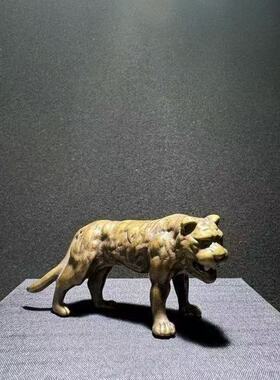 复古实心黄铜虎茶宠办公室桌面摆件纯铜剑齿虎威武霸气生肖虎镇宅
