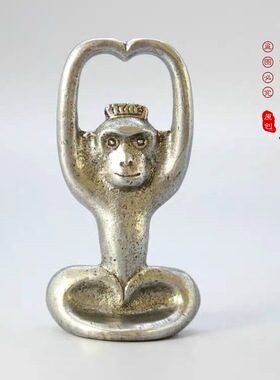 复古实心黄铜小猴挂件汽车钥匙扣金属猴纯铜生肖猴吉祥物挂坠招财