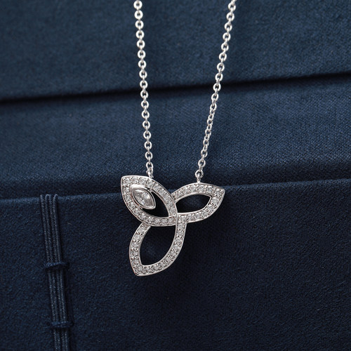 珠宝级意大利Lily项链女叶子镂空镶钻镀18K白金短项链气质锁骨链