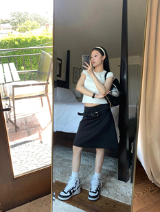 高品质aoan*圆领修身罗纹花边T恤女