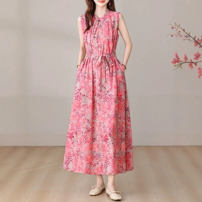 新中式妈妈端庄大气高端纯棉绸连衣裙2026新款轻奢高级感收腰显瘦