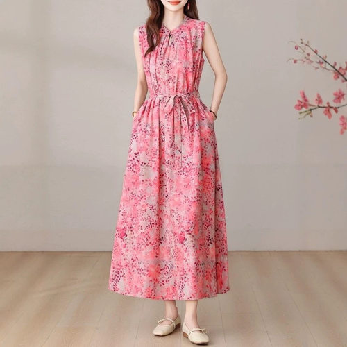 新中式妈妈端庄大气高端纯棉绸连衣裙2026新款轻奢高级感收腰显瘦