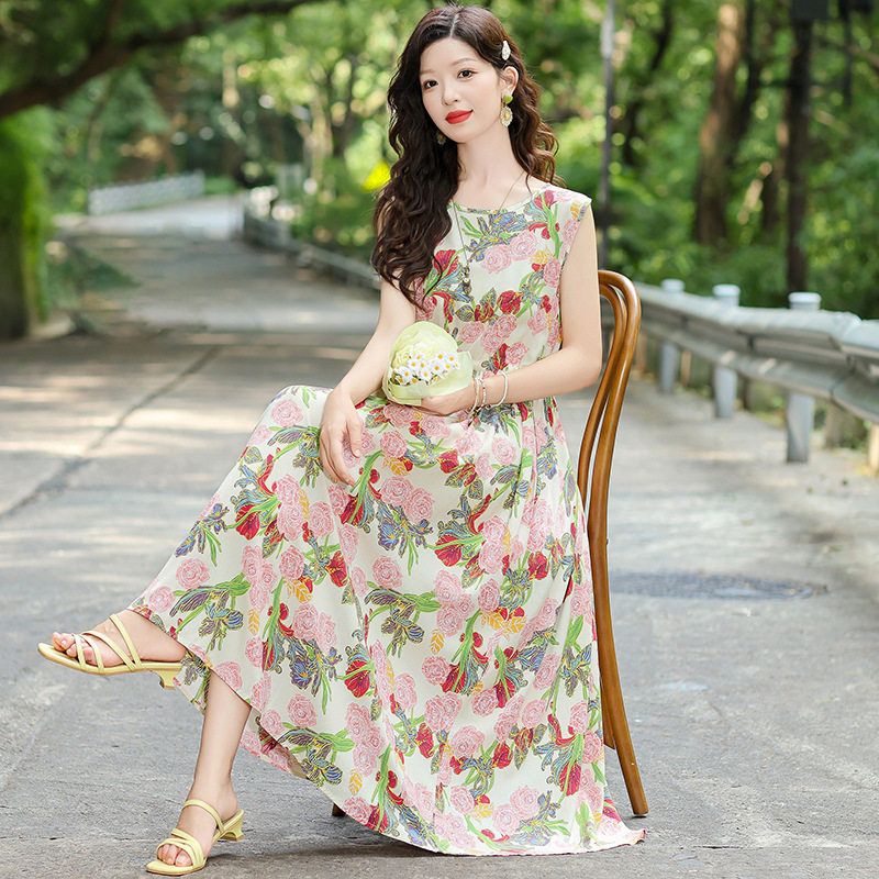新款中老年棉绸连衣裙女夏季年轻款大码中年妈妈碎花裙子气质外穿